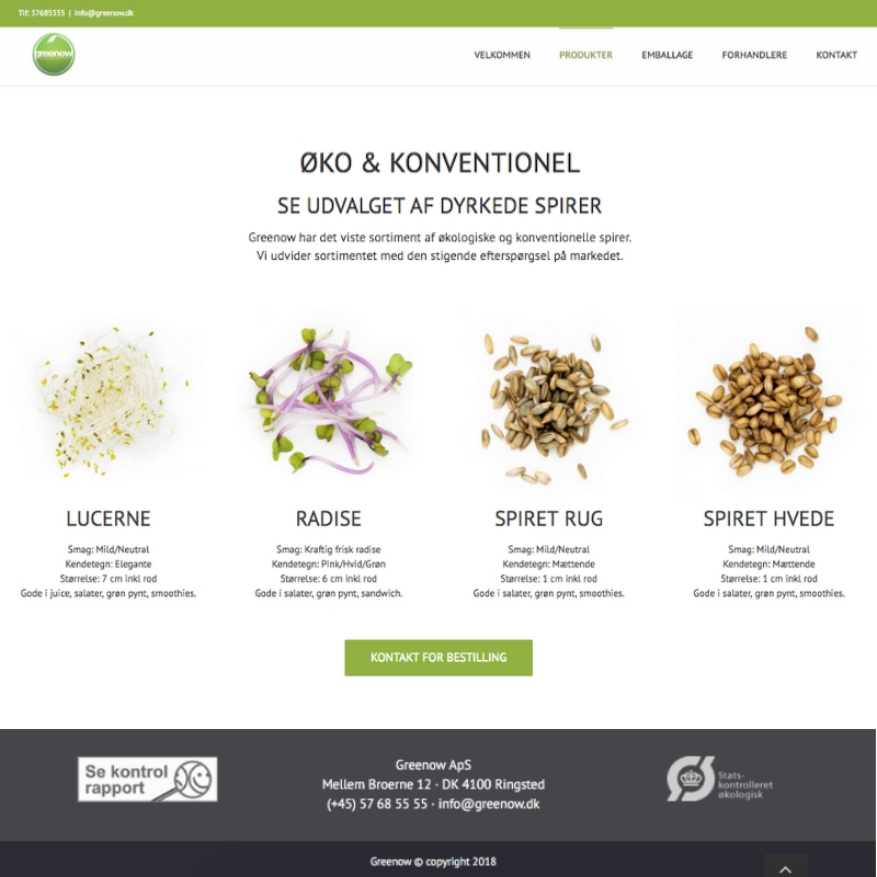 Greenow produkt hjemmeside